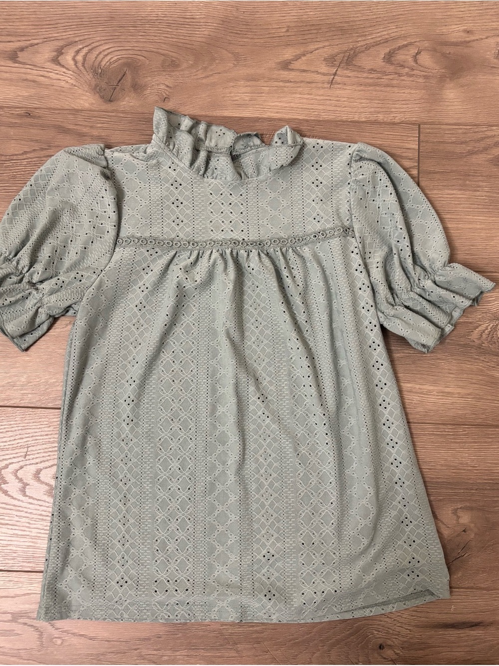 Unk Sage Eyelet Ruffle Neck Blouse